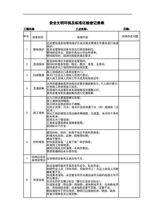 安全文明环保及标准化检查记录表