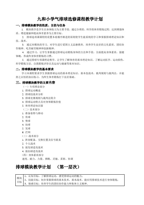 排球模块选修课程计划