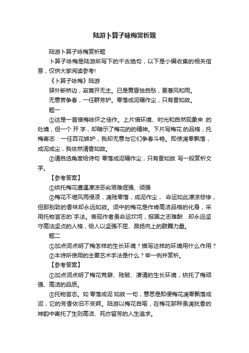 陆游卜算子咏梅赏析题