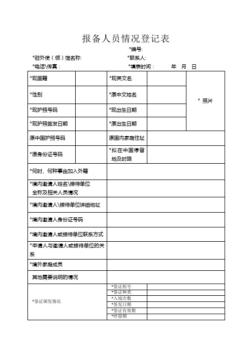 报备人员情况登记表