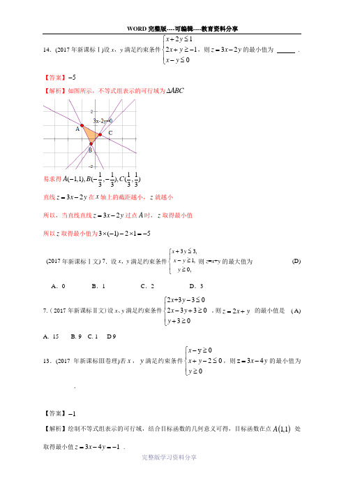 2017年高考数学理试题分类汇编：直线与圆