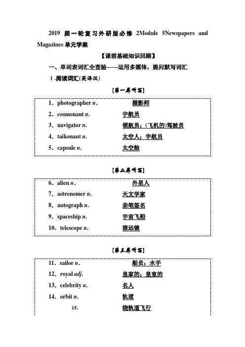 2019届一轮复习外研版必修二 Module 5 Newspapers and Magazines单元学案设计(26页word解析版)