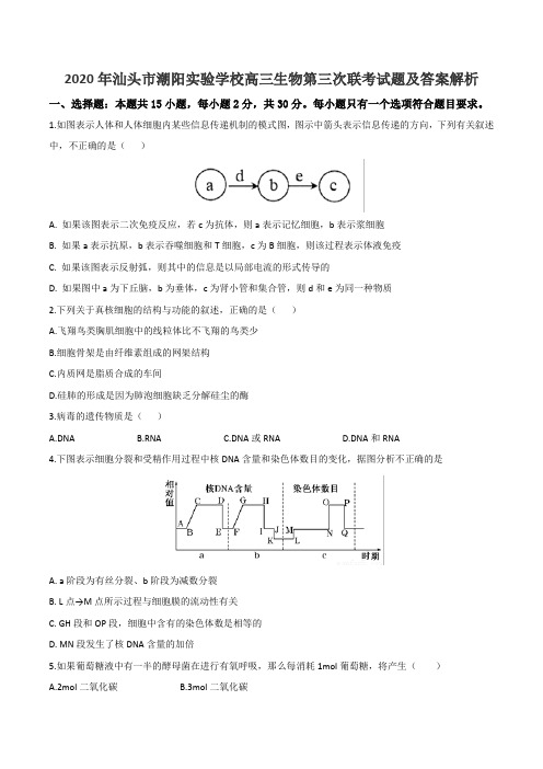 2020年汕头市潮阳实验学校高三生物第三次联考试题及答案解析