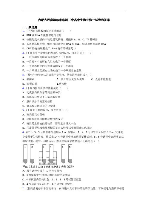 内蒙古巴彦淖尔市临河三中高中生物必修一试卷和答案