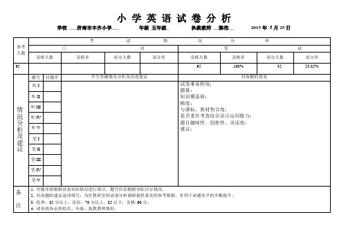 五年级下学期小学英语试卷分析表