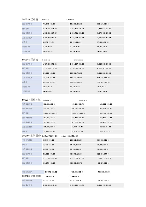 上市公司财务数据表格