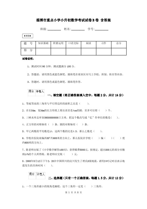 淄博市重点小学小升初数学考试试卷B卷 含答案