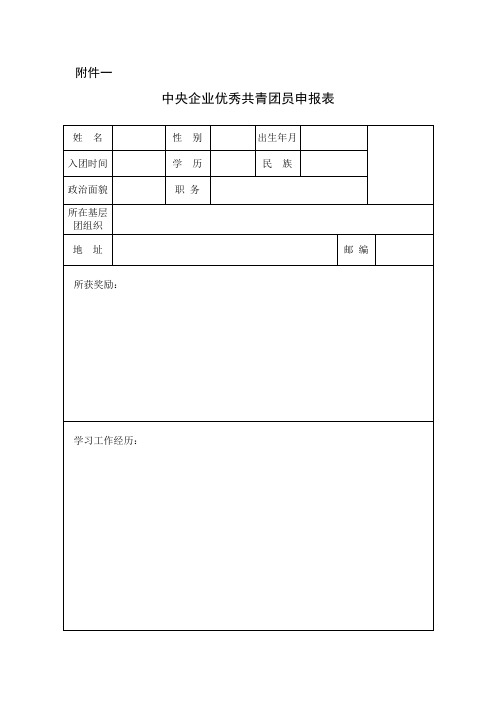 中央企业优秀共青团员申报表