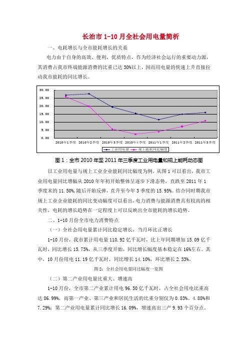 长治市1-10月全社会用电量简析