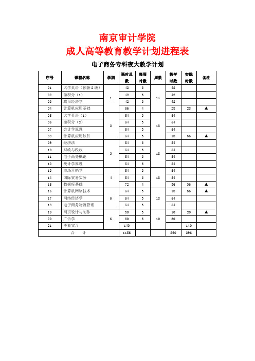 南京审计学院成人高教育电子商务专业教学计划进程表