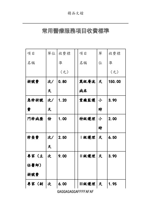 常见医疗服务项目收费标准31025
