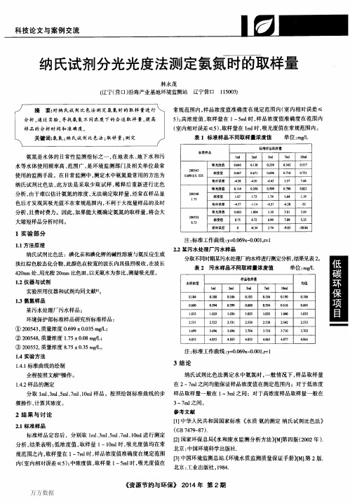 纳氏试剂分光光度法测定氨氮时的取样量