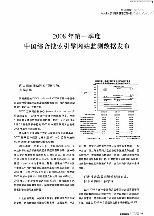 2008年第一季度中国综合搜索引擎网站监测数据发布