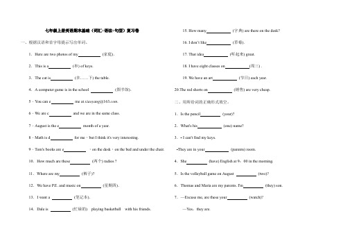人教七年级上册英语期末基础(词汇 语法 句型)复习卷(含答案)