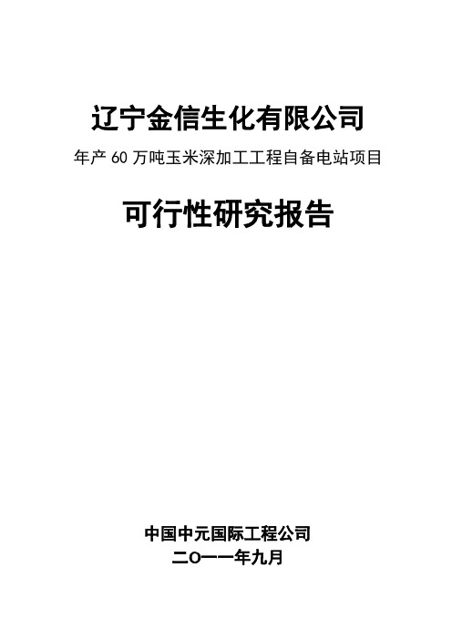 年产 60万吨玉米深加工工程自备电站项目可研报告