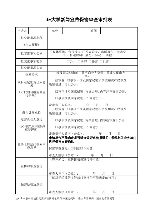 哈尔滨工程大学新闻宣传保密审查审批表【模板】