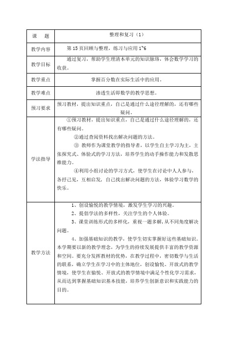 (苏教版)六年级数学下册《第一单元整理和复习(1)》教案设计