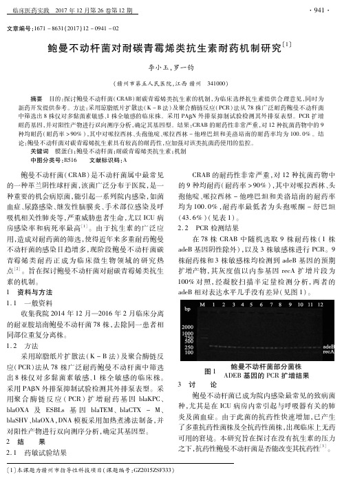 鲍曼不动杆菌对耐碳青霉烯类抗生素耐药机制研究