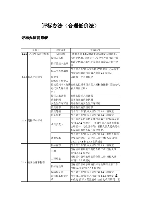 评标办法合理低价法