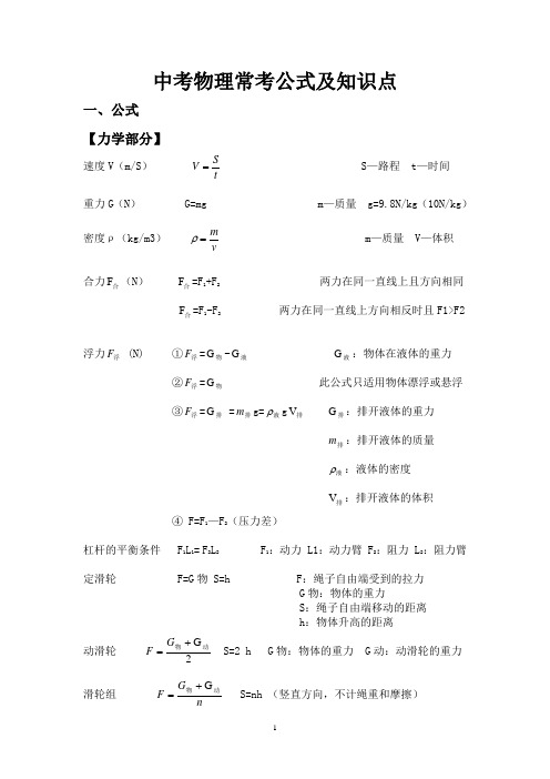 中考物理知识及公式  估算