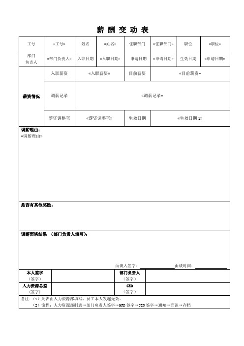 薪酬变动表(标准模版)