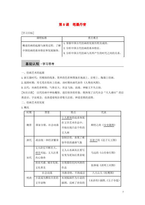 (暑假一日一练)2020高中历史第二单元中国古代文艺长廊总结第8课笔墨丹青学案岳麓版必修3