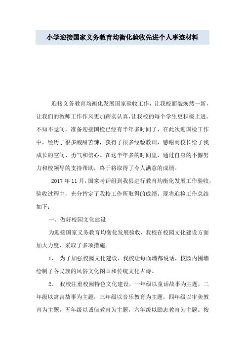 小学迎接国家义务教育均衡化验收先进个人事迹材料