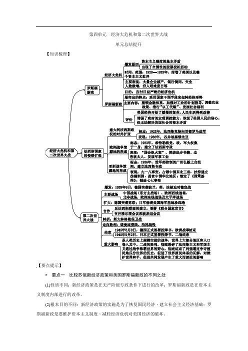 部编版九年级历史下册第四单元 经济大危机和第二次世界大战 复习学案