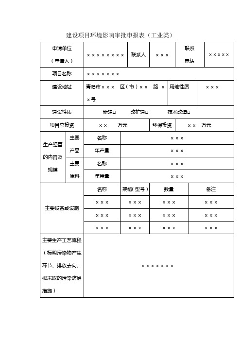 建设项目环境影响审批申报表(工业类)