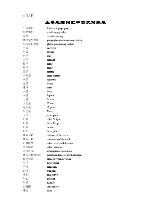 世界主要地理词汇中英文对照表