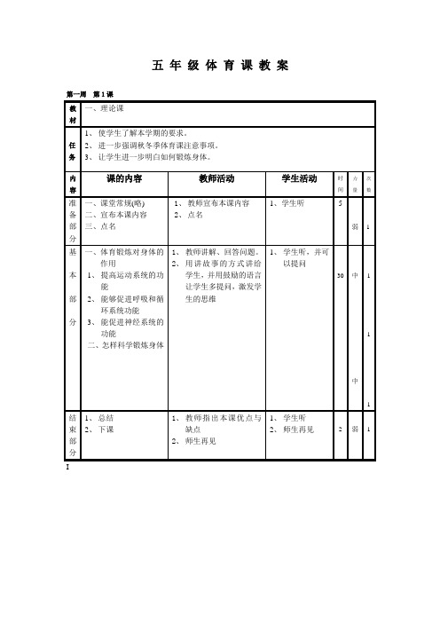 小学五年级上册体育教案 2