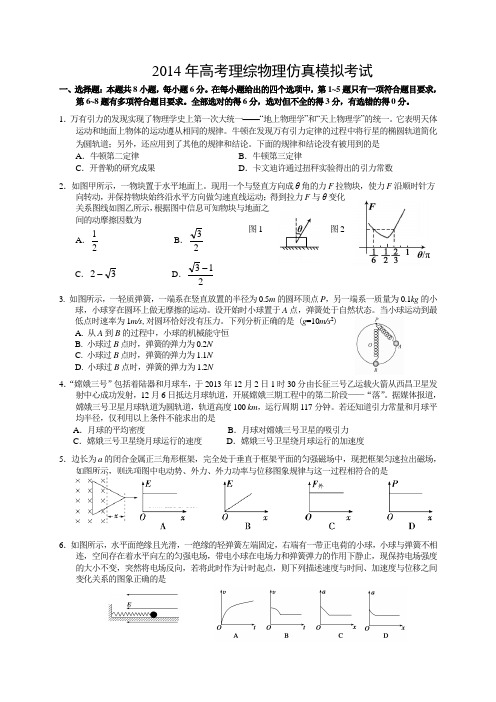 2014年高考理综物理仿真模拟考试