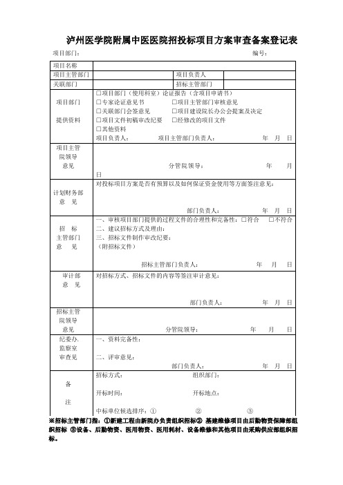 泸州医学院 附属中医医院招投标项目方案审查备案登记表