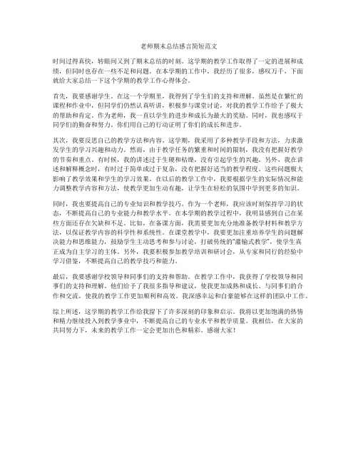 老师期末总结感言简短范文