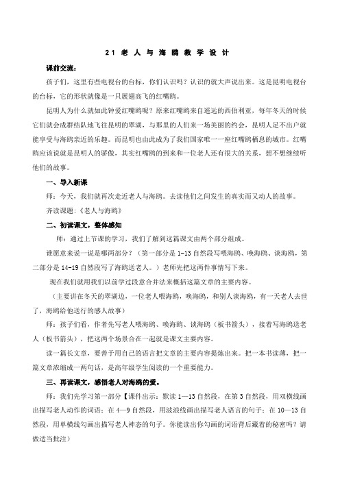 人教版小学语文六年级上册《 21 老人与海鸥》 优质课教案_1
