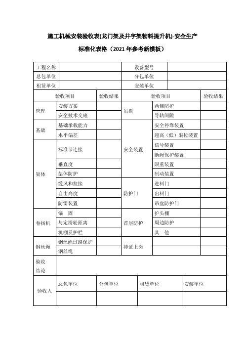 施工机械安装验收表(龙门架及井字架物料提升机)-安全生产标准化表格(2021年参考新模板)