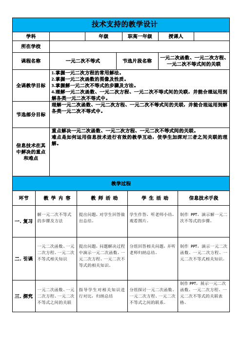 数学高中 【信息技术】技术支持教学设计模板(作业已交)