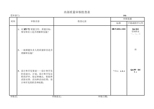 内部质量审核检查表