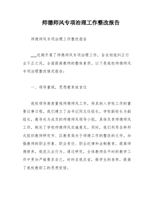 师德师风专项治理工作整改报告