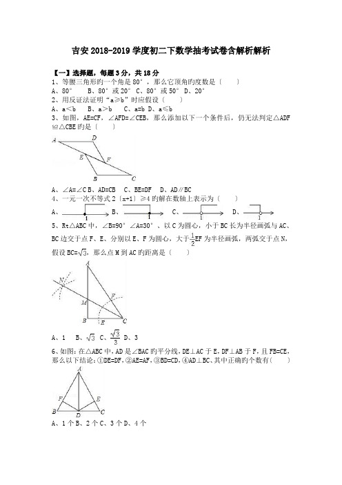 吉安2018-2019学度初二下数学抽考试卷含解析解析