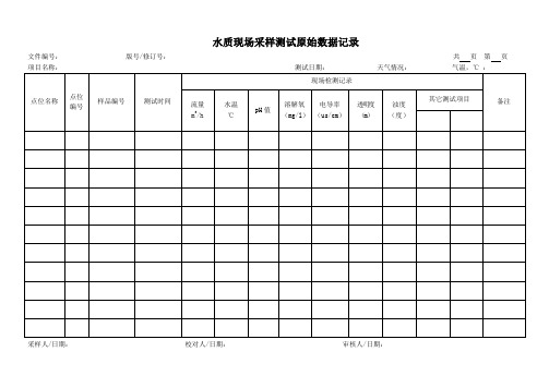 水质现场采样测试原始数据记录1