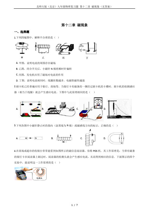 北师大版(北京)九年级物理复习题 第十二章 磁现象(无答案)