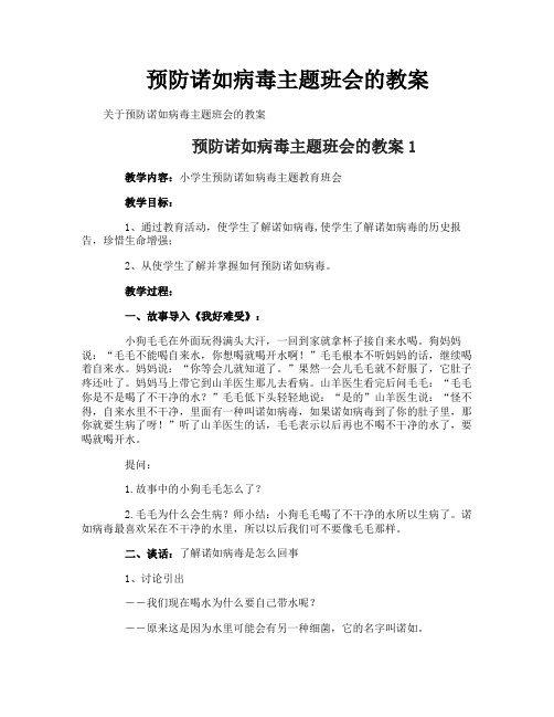 预防诺如病毒主题班会的教案