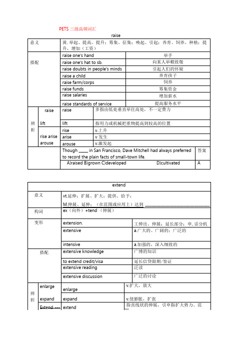 PETS三级高频词汇