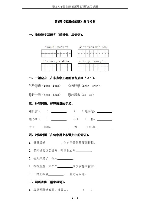 语文六年级上册-索溪峪的“野”练习试题