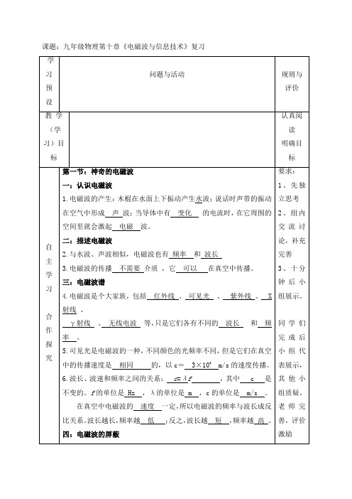 第十章 《电磁波与信息技术 》—教科版九年级物理下册学案