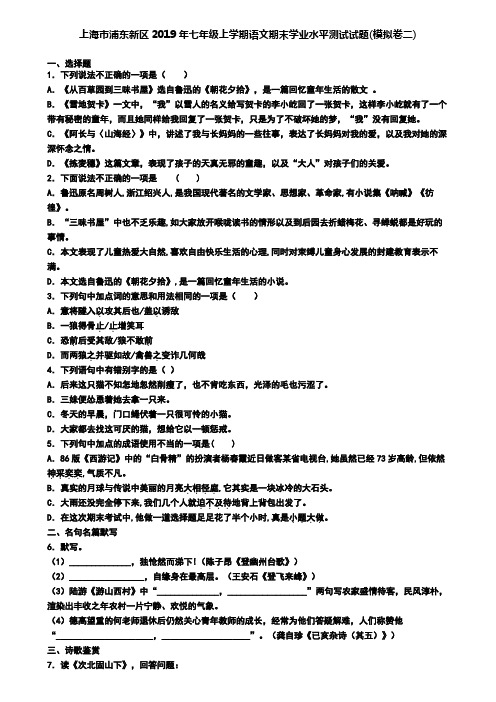 上海市浦东新区2019年七年级上学期语文期末学业水平测试试题(模拟卷二)