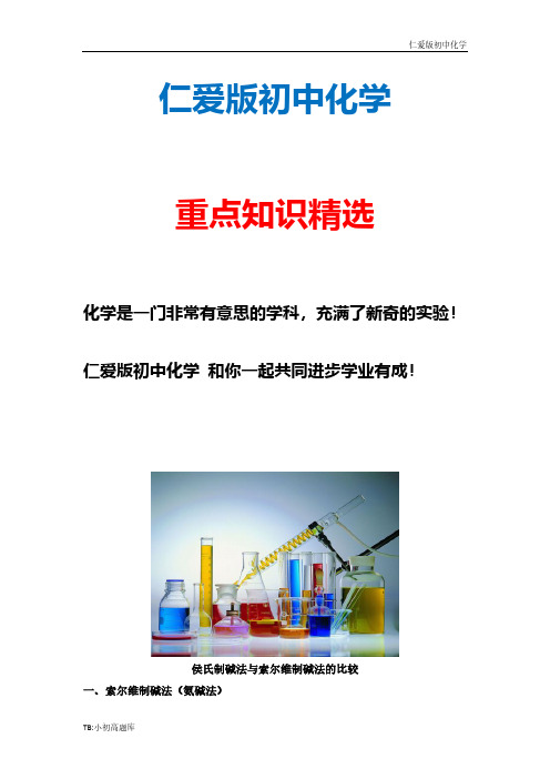 仁爱版初中化学九年级全册拓展阅读：侯氏制碱法与索尔维制碱法的比较精选汇总