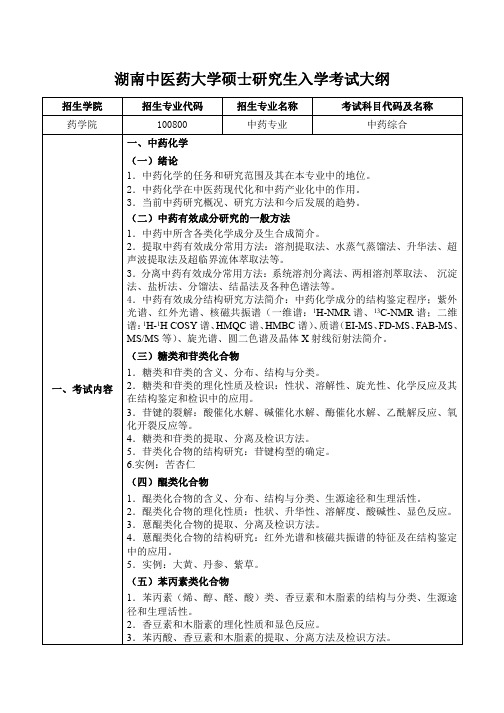 湖南中医药大学硕士研究生入学考试大纲