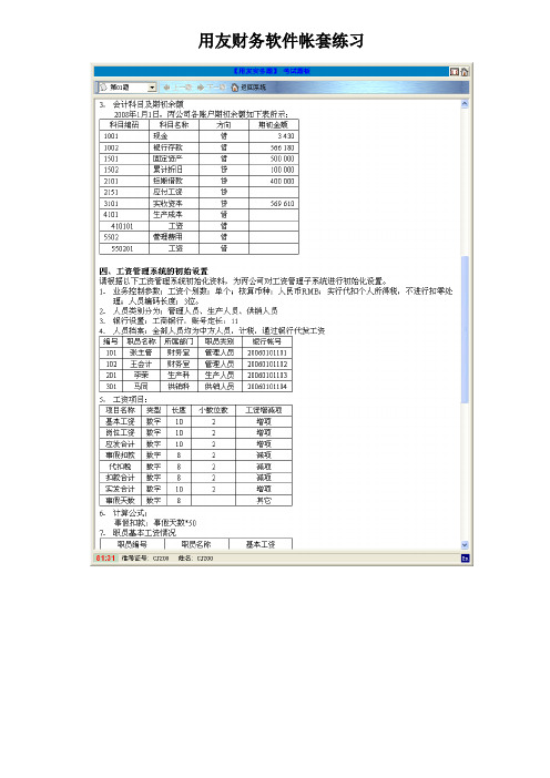 用友财务软件帐套练习